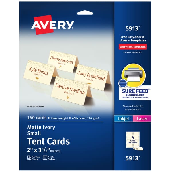 Print-to-the-Edge Tent Cards, 2" x 3-1/2", Ivory